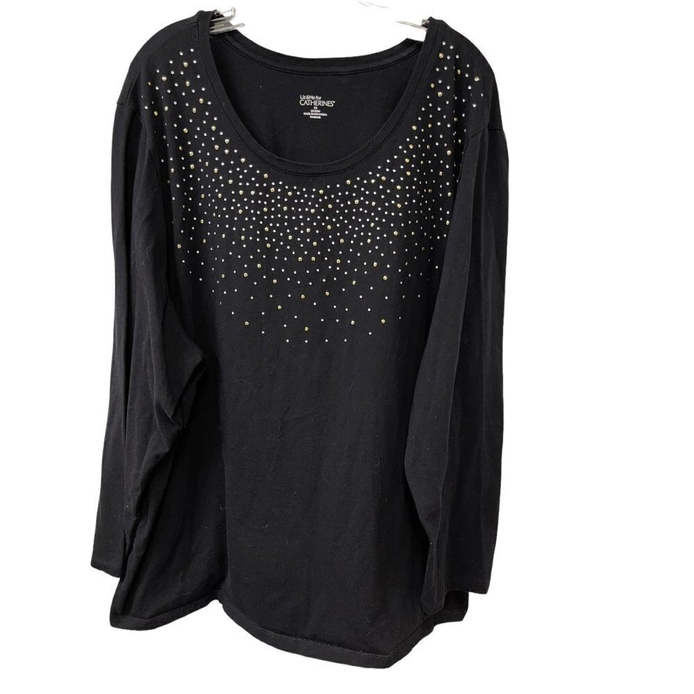 Liz & Me Catherines Knit Blouse 3X 26/28W Silver Rhinestone Studs Long Sleeves